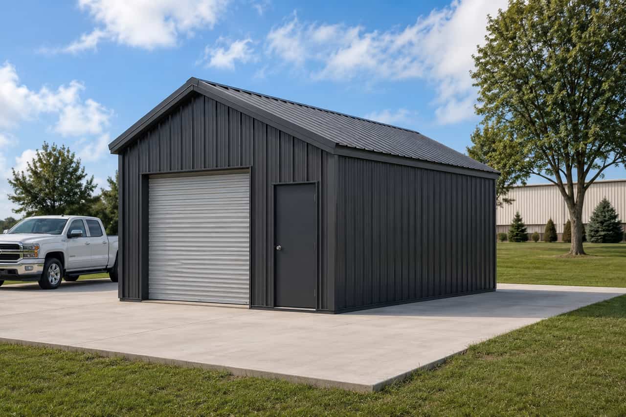 14x24 small business shop metal building by Steel and Stud on a concrete pad