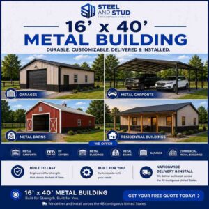 16x40 Metal Buildings: 640 Sq Ft Steel Kits