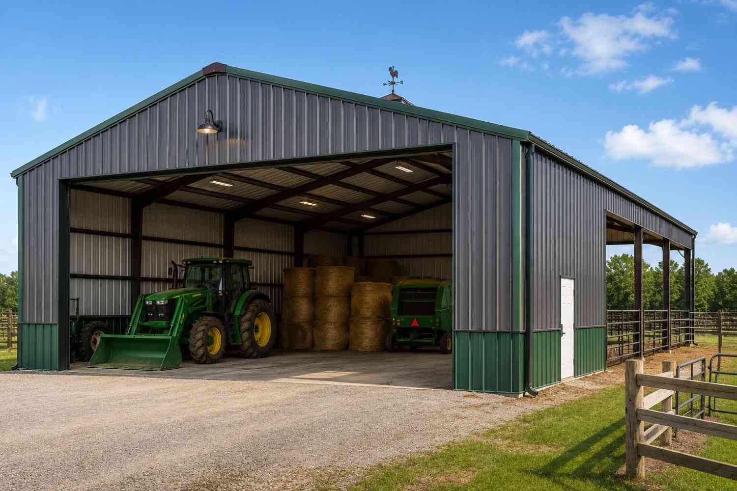 18x20 metal building: three-quarter perspective angle (360 sq ft, proportion-matched from 25×30 source) from Steel and Stud