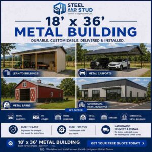 18x36 Metal Buildings, 648 Sq Ft Steel Kit