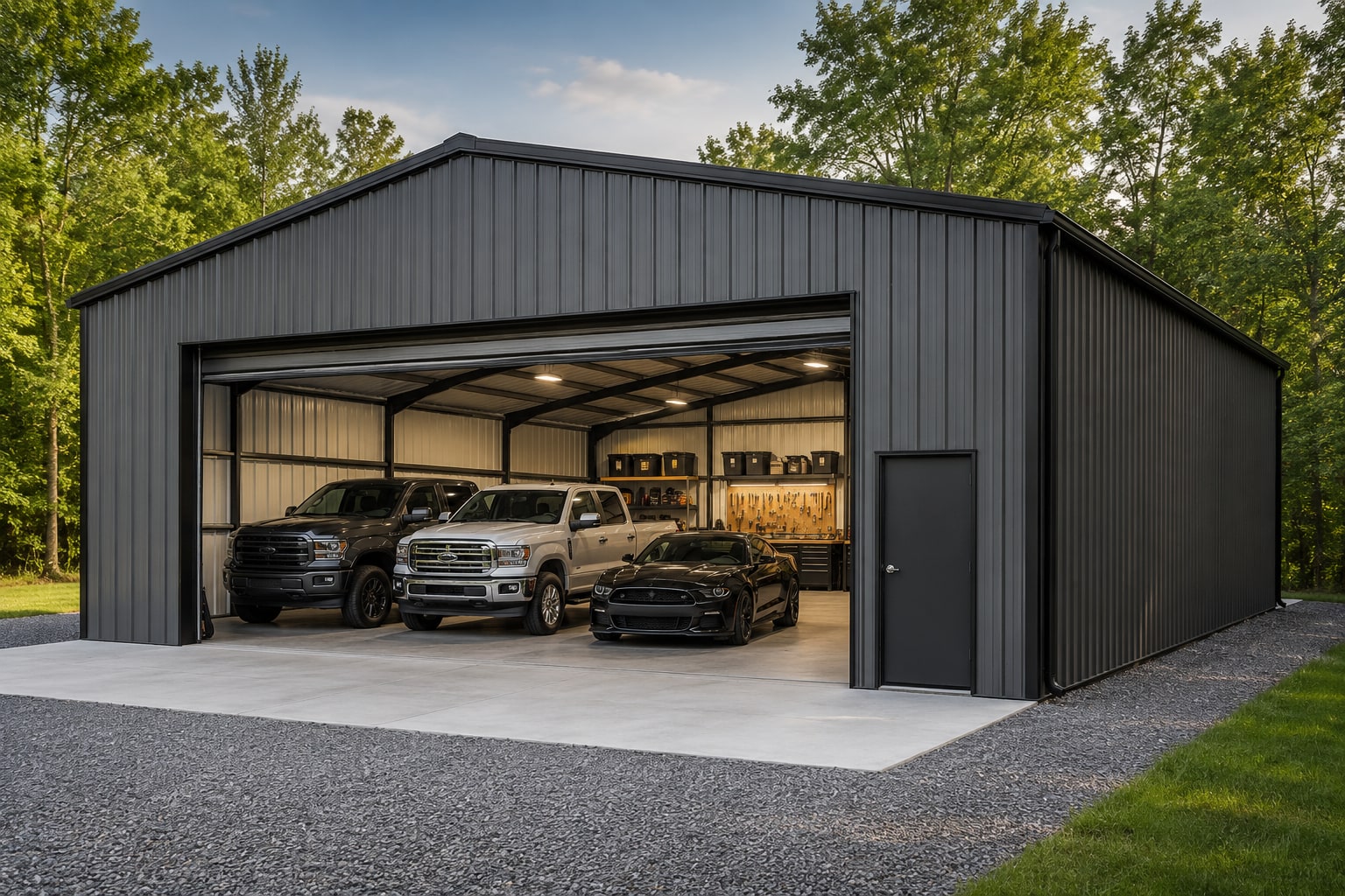 20x32 metal building: standard configuration angle, 640 sq ft Steel and Stud factory direct