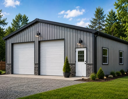 24x60 metal building: hero render — building exterior view, 1,440 sq ft Steel and Stud factory direct