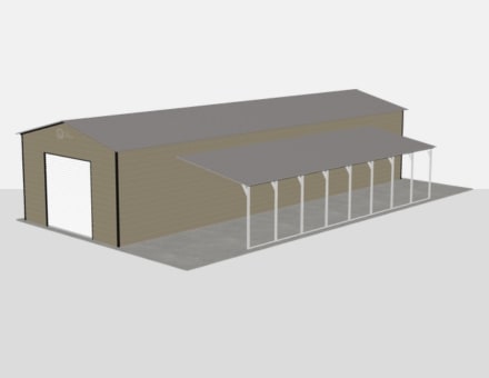 24x70 metal building: three-quarter perspective angle, 1,680 sq ft Steel and Stud factory direct