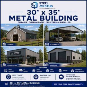 30x35 Metal Building Kits, 1,050 Sq Ft Steel Garage