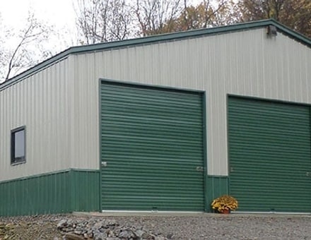 30x46 metal building: three-quarter perspective angle, 1,380 sq ft Steel and Stud factory direct