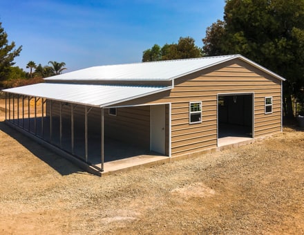 30x50 metal building: hero render — building exterior view, 1,500 sq ft Steel and Stud factory direct