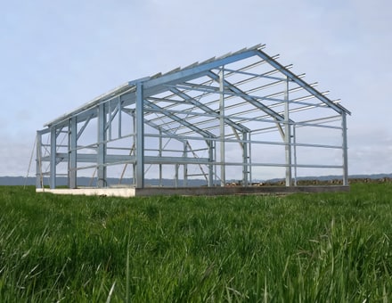 32x40 metal building: hero render — building exterior view, 1,280 sq ft Steel and Stud factory direct