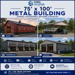 75x100 Metal Buildings | 7,500 Sq Ft Steel Kits
