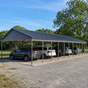 20x60 metal carport - long narrow open-sided carport for multiple vehicles with charcoal vertical-rib roof