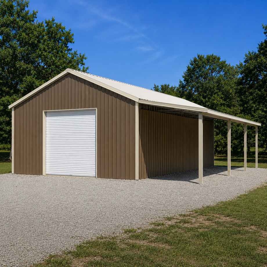 30x30 metal building with lean-to — steel structure with side lean-to