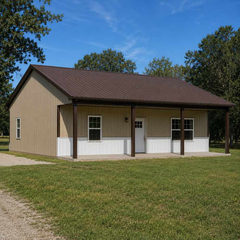 30x30 metal residential building — steel home / barndominium with porch