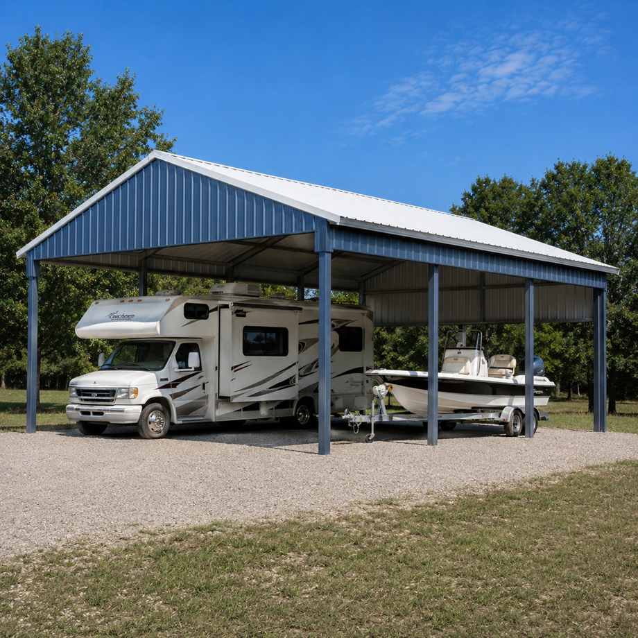 30x30 metal RV / boat cover — tall steel RV and boat storage