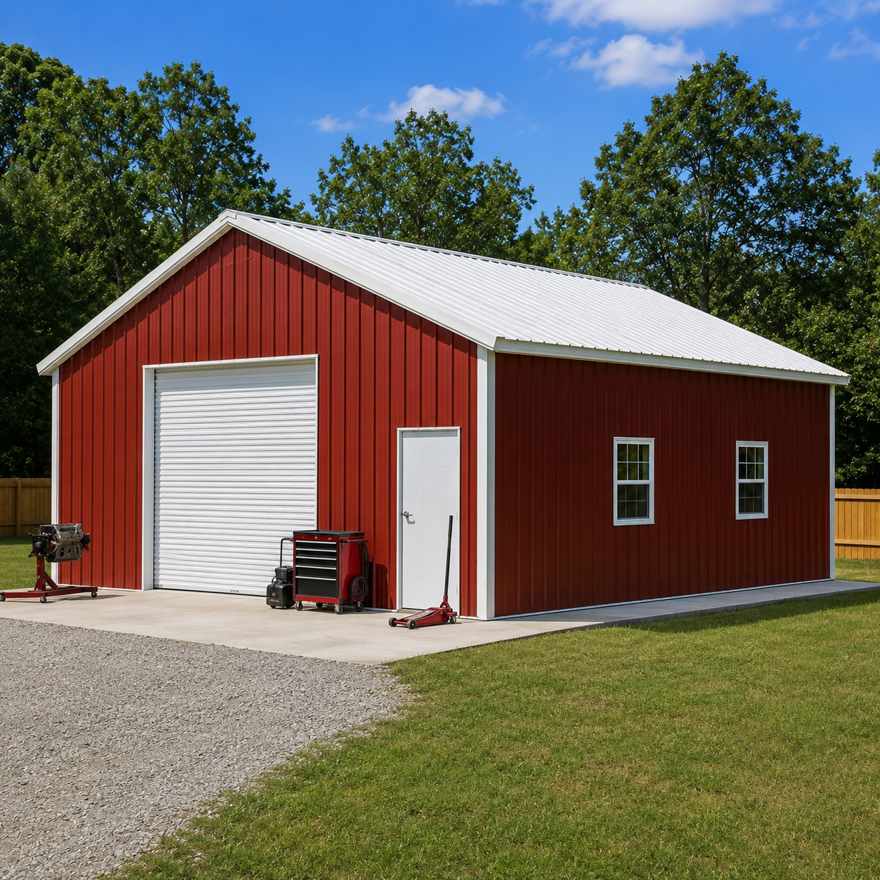 30x30 metal workshop — steel workshop building with roll-up door & windows