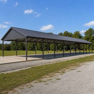 40x120 very large metal carport - extra-long open-sided carport for many vehicles with charcoal vertical-rib roof
