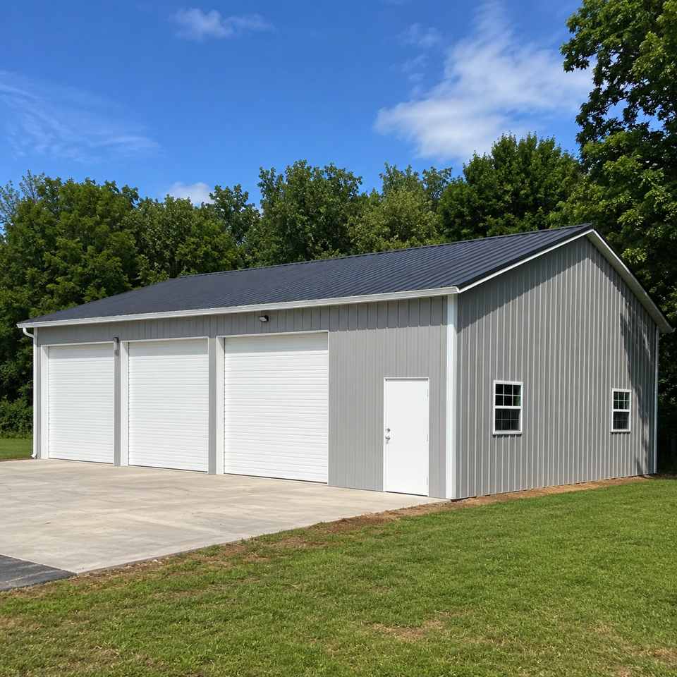 40x25 metal garage — enclosed steel garage with roll-up door