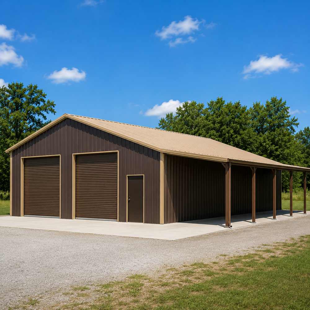 40x25 metal building with lean-to — steel structure with side lean-to