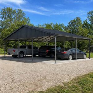 40x40 metal carport - open-sided carport for multiple vehicles with charcoal vertical-rib roof on rural lot
