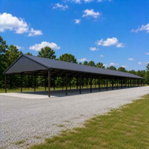 50x120 very large metal carport - extra-long open-sided carport for many vehicles with charcoal vertical-rib roof