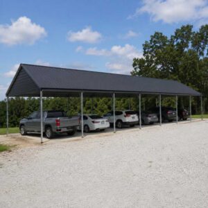 70x40 large metal carport - long open-sided carport for multiple vehicles with charcoal vertical-rib roof