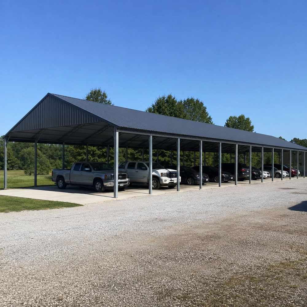 80x100 very large metal carport - extra-wide open-sided carport for many vehicles with charcoal vertical-rib roof