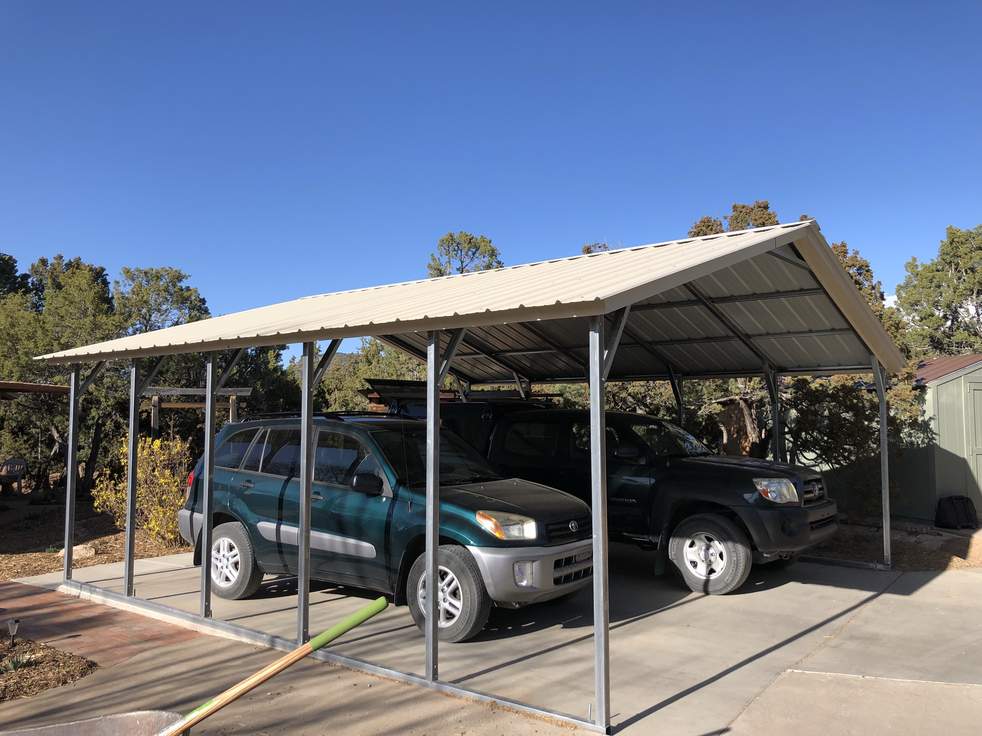 Steel and Stud customer photo — 20×21 metal building, A-frame roof with vertical panels