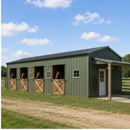 24×65 Horse Barn (6 Stalls + Tack Room)
