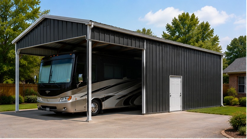 RV Cover with Enclosed Workshop hero view