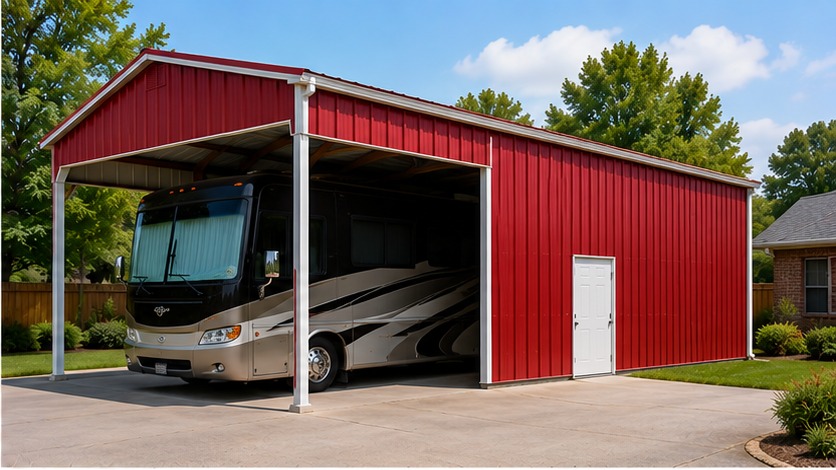 rv cover with enclosed workshop + seasonal storage