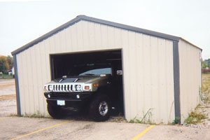 Steel and Stud customer install — steel garage, A-frame roof profile