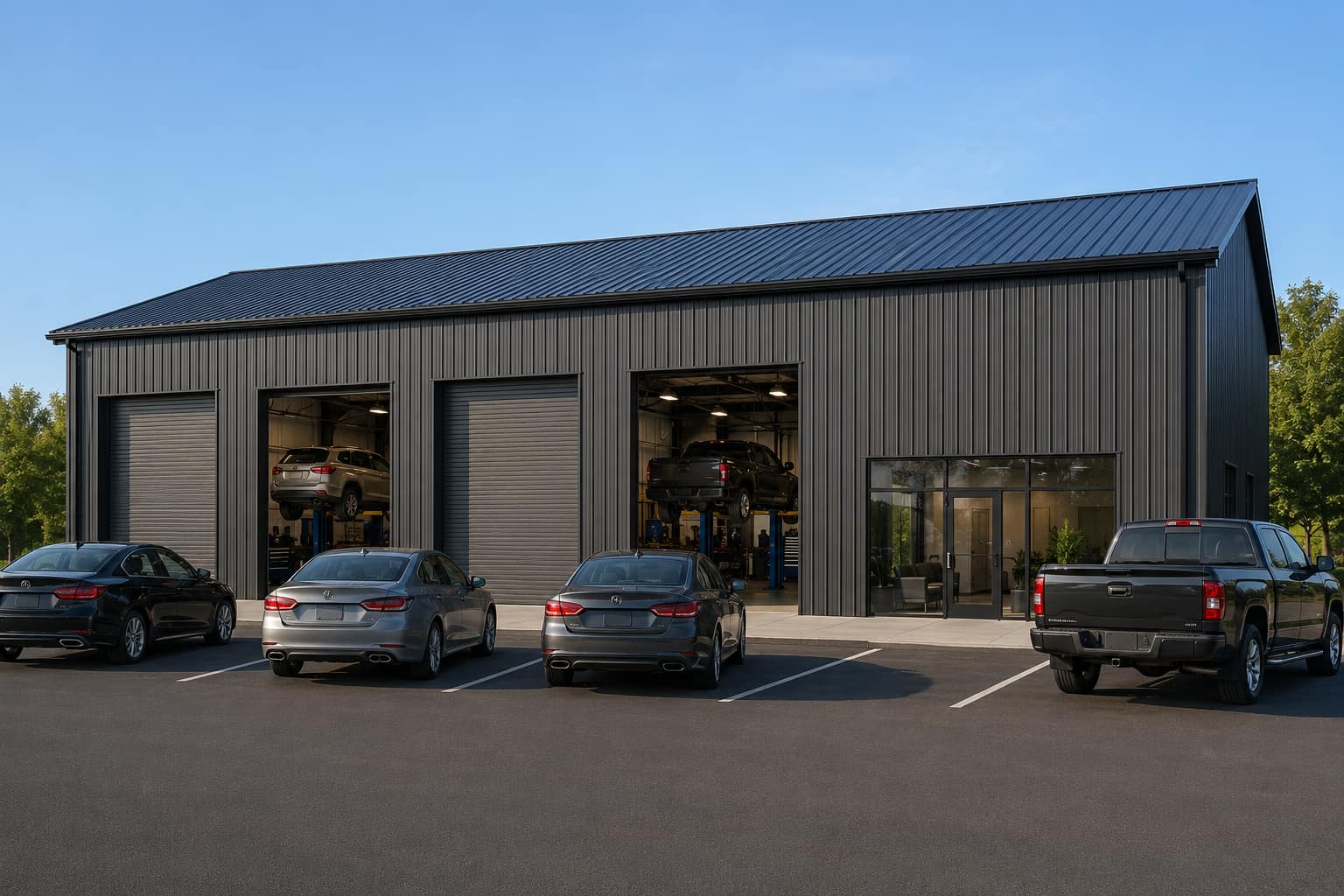 50x80 charcoal Steel & Stud auto repair shop with four service bays