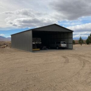 Real Steel and Stud install: 30×51×12 metal building, Nevada with all-vertical roof and side panels