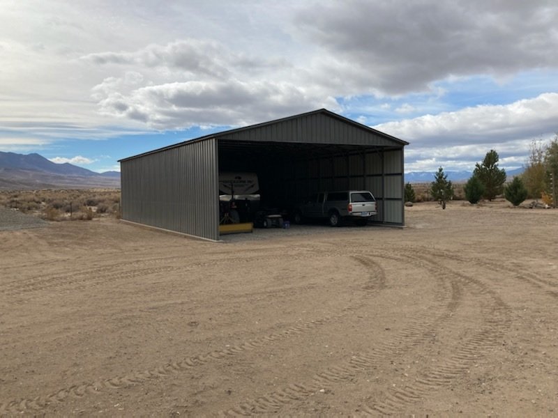 Real Steel and Stud install: 30×51×12 metal building, Nevada with all-vertical roof and side panels