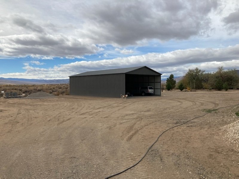 Steel and Stud customer photo — 30×51×12 metal building, Nevada, all-vertical roof and side panels