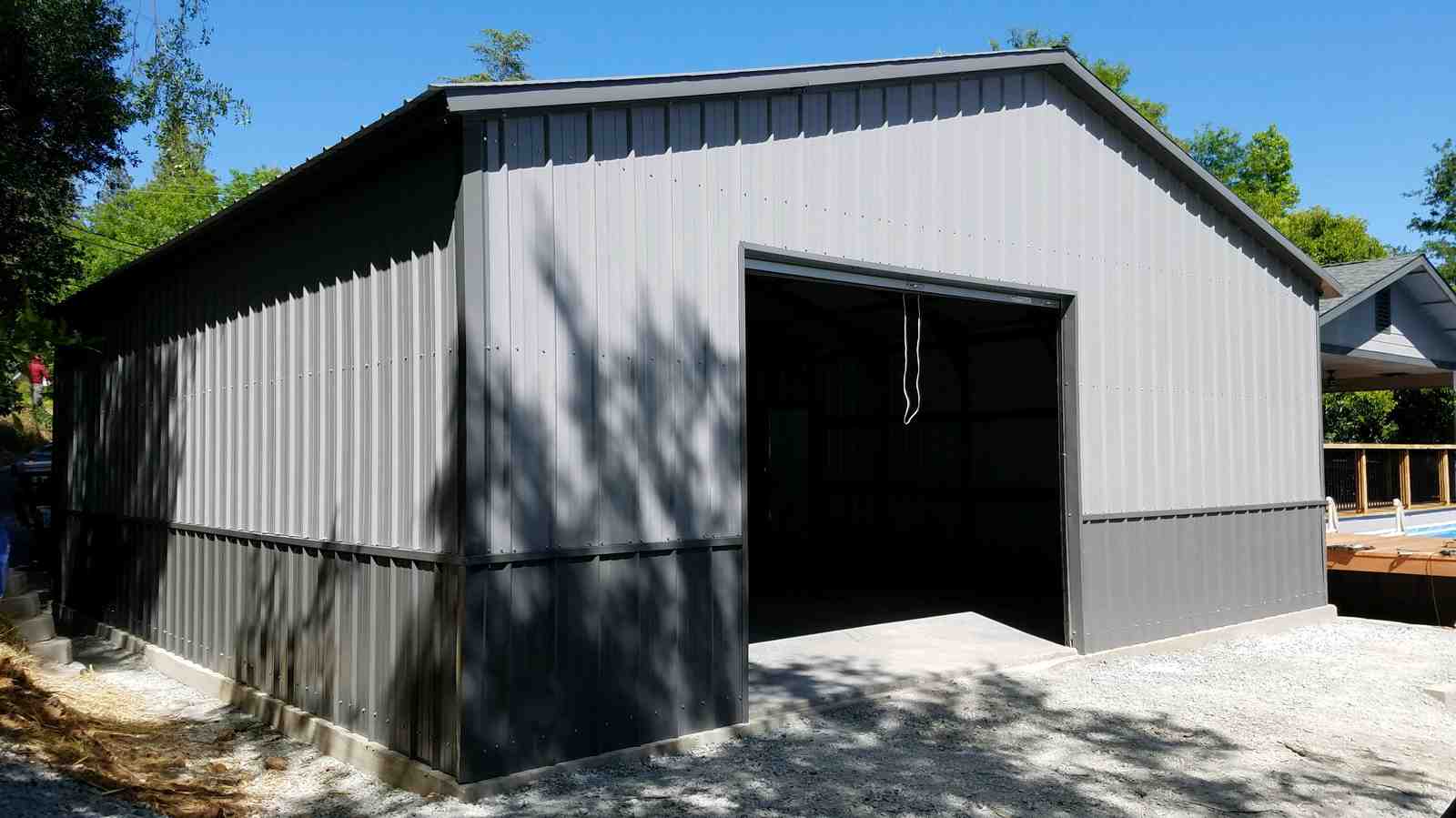 Steel and Stud customer photo — 28×31×9 metal building, Maryland, engineered roof and side panels — interior buildout view