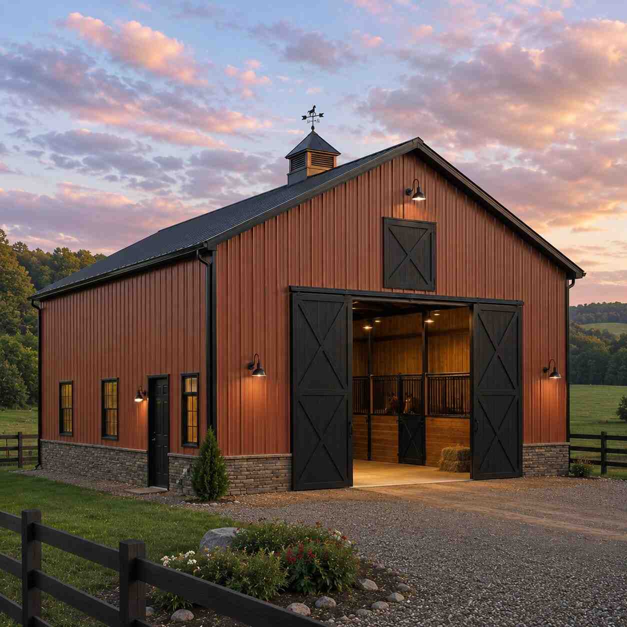 Single-Row Horse Stall Shedrow hero view