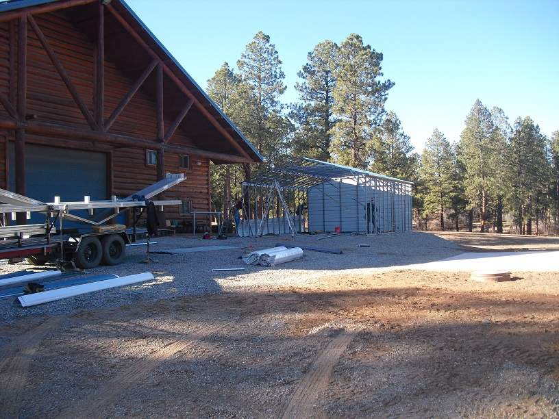 Professionally installed metal building by Steel and Stud — build sequence photo