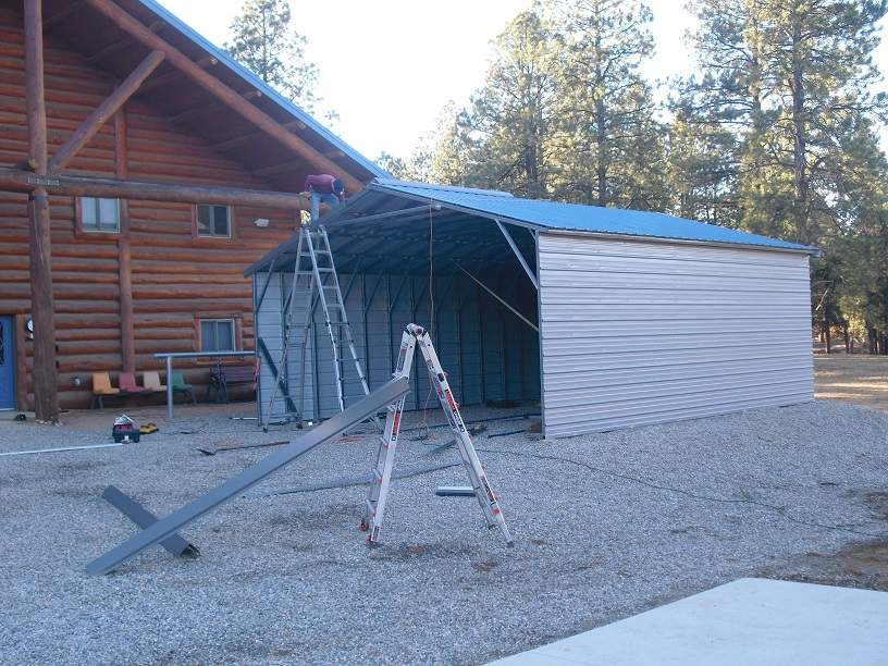 Custom metal building from Steel and Stud, engineered with engineered roof and side panels — build sequence photo