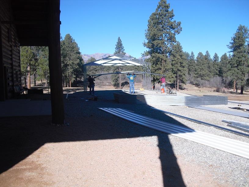 Professionally installed metal building by Steel and Stud — build sequence photo