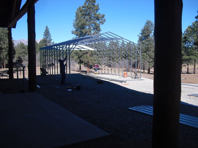 Steel and Stud customer install — metal building, engineered roof and side panels — build sequence photo