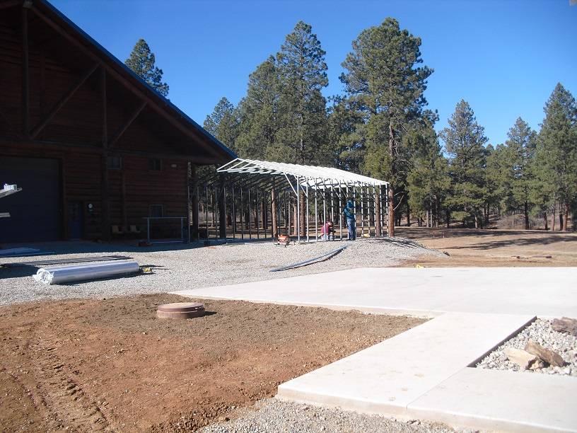 Custom metal building from Steel and Stud, engineered with engineered roof and side panels — build sequence photo