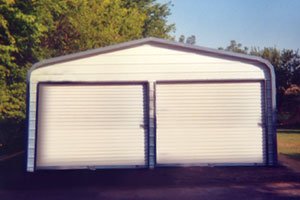 Two-stall white steel garage