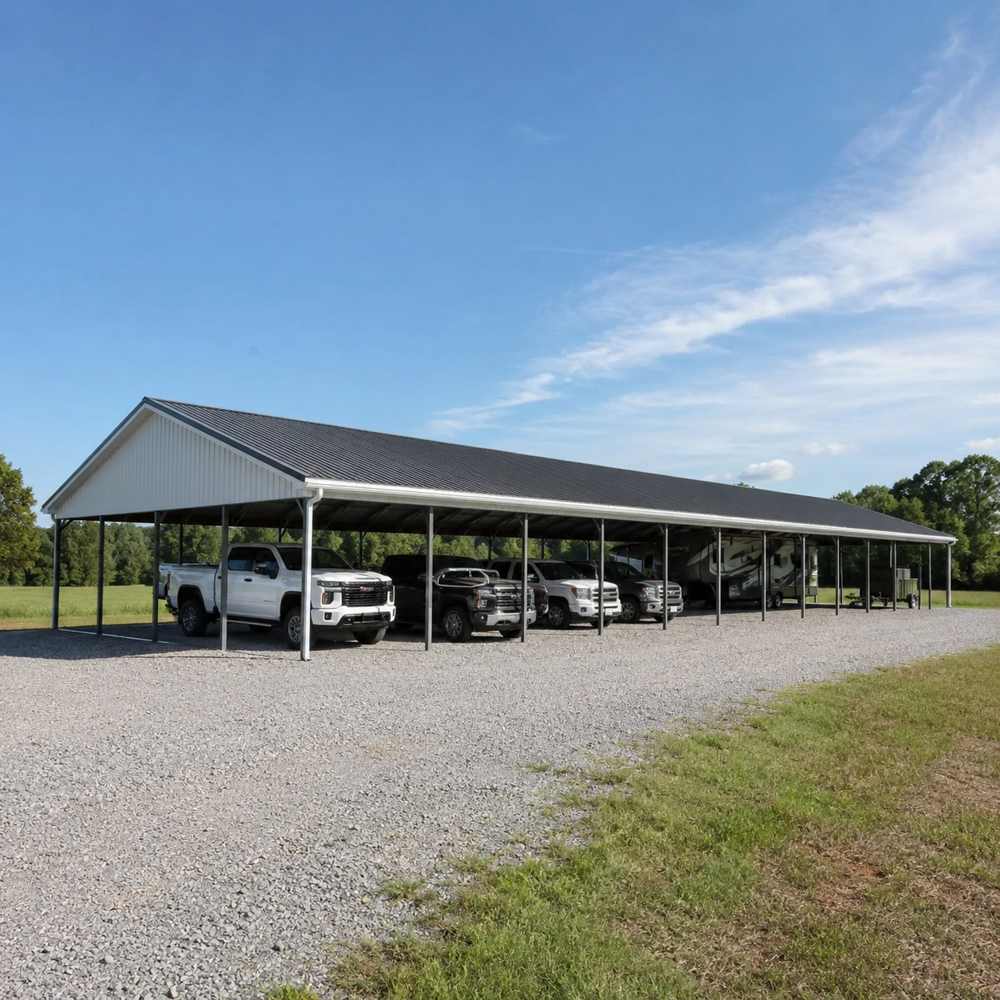 30x80 metal carport — long multi-vehicle and RV steel carport