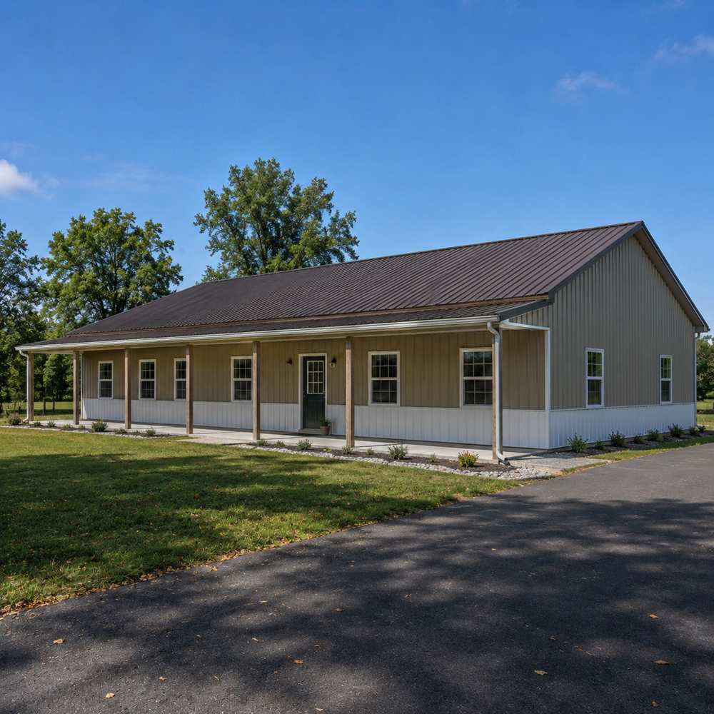 30x80 metal residential building — long steel barndominium home