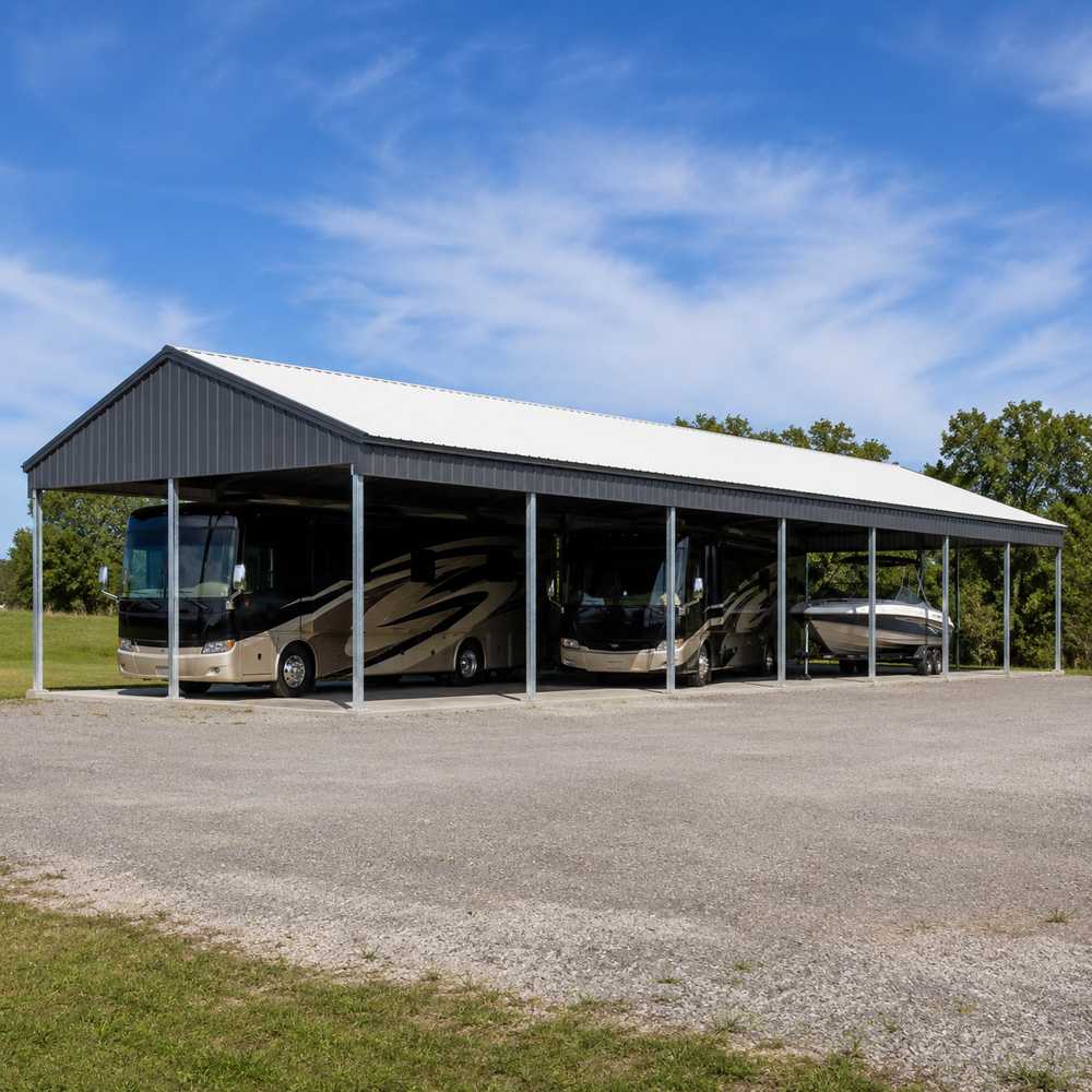 30x80 metal RV / boat cover — long covered RV and boat storage
