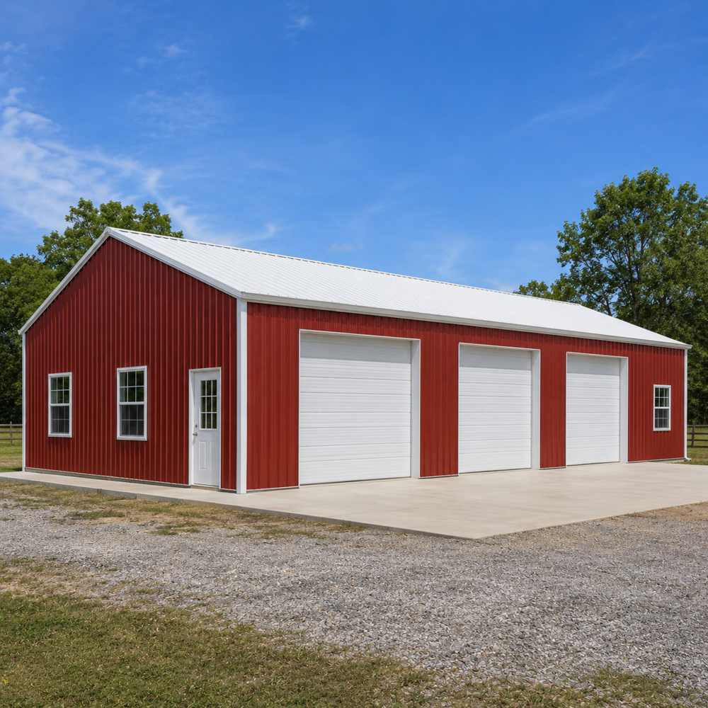 30x80 metal workshop — long workshop with multiple roll-ups & windows