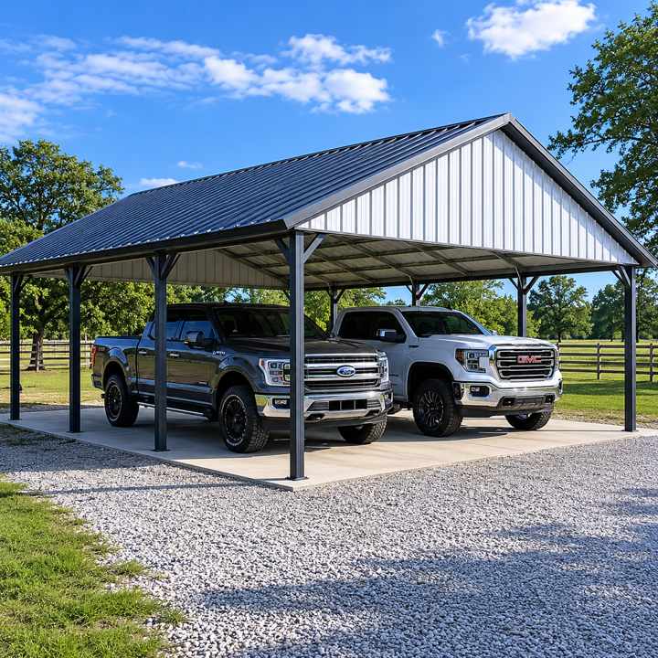 40x20 metal carport — steel carport for two vehicles
