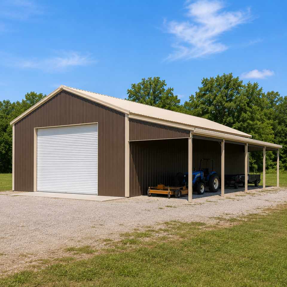 40x20 metal building with lean-to — steel structure with side lean-to