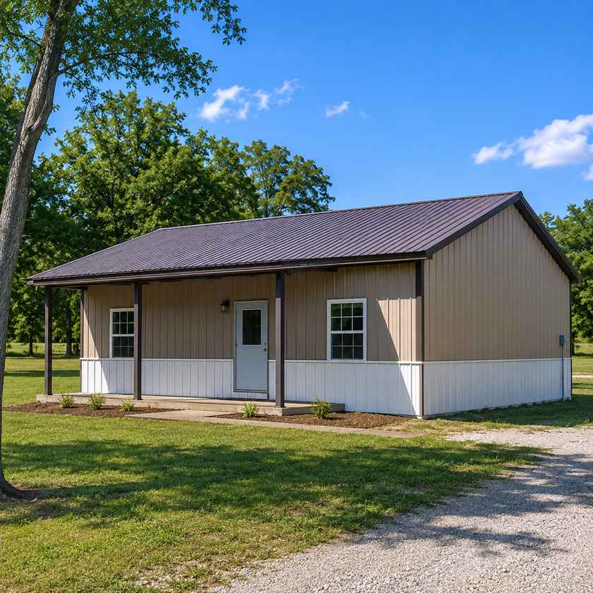 40x20 metal residential building — steel home / barndominium with porch