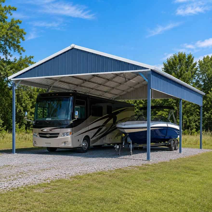 40x20 metal RV / boat cover — tall steel RV and boat shelter