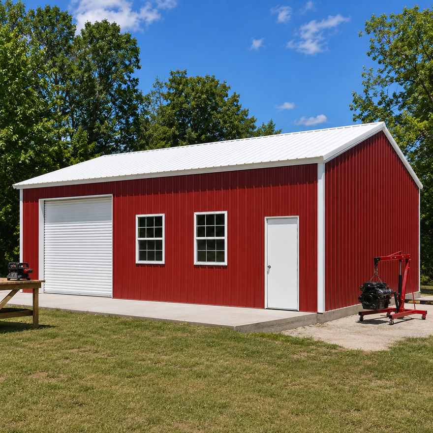 40x20 metal workshop — steel workshop with roll-up door & shop windows